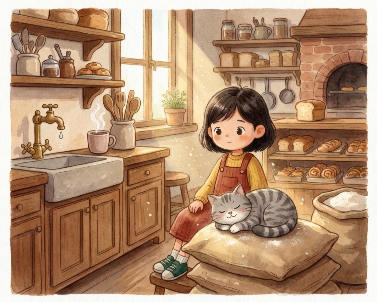 Illustration aus „Die Zeit im Teig“: Mira in der Backstube